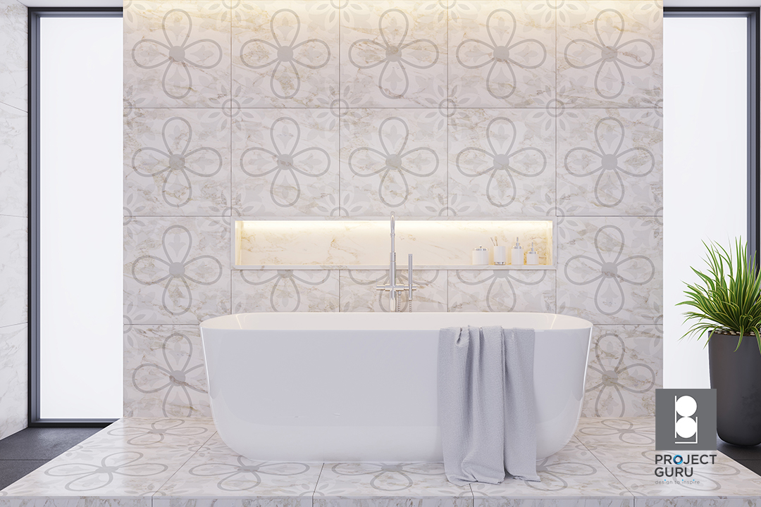 Patterned Tiles Near Bathtub